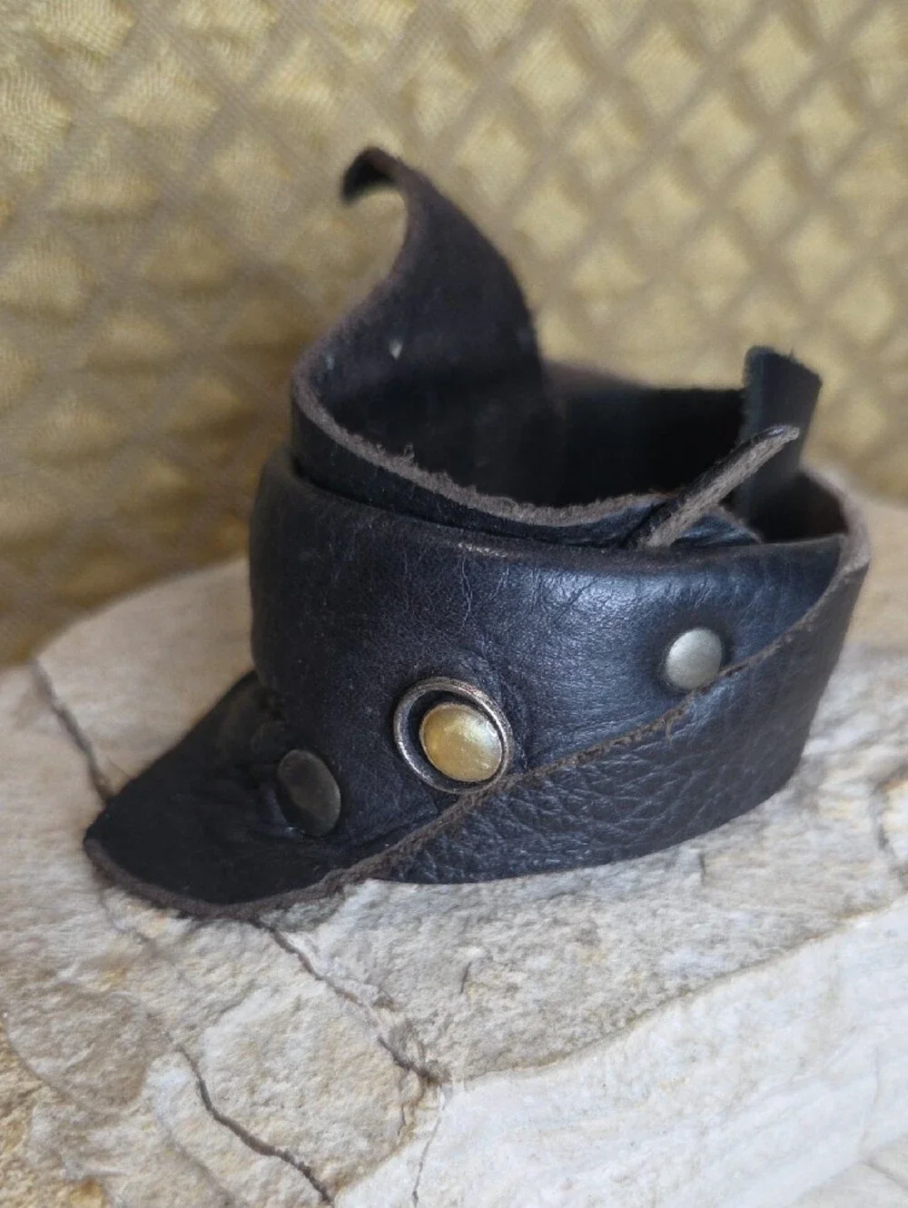 Dark Brown Black Leather Snap Cuff Bracelet Artisan Made